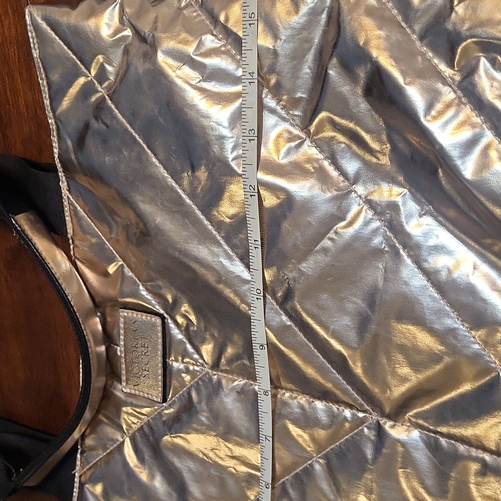 Victoria's Secret Shiny Silver Tote with Black Handles (NEW) - Picture 5 of 6